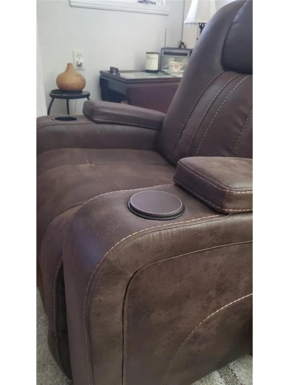 Set of 6 Round Leather Coasters for Drinks with Holder, 4